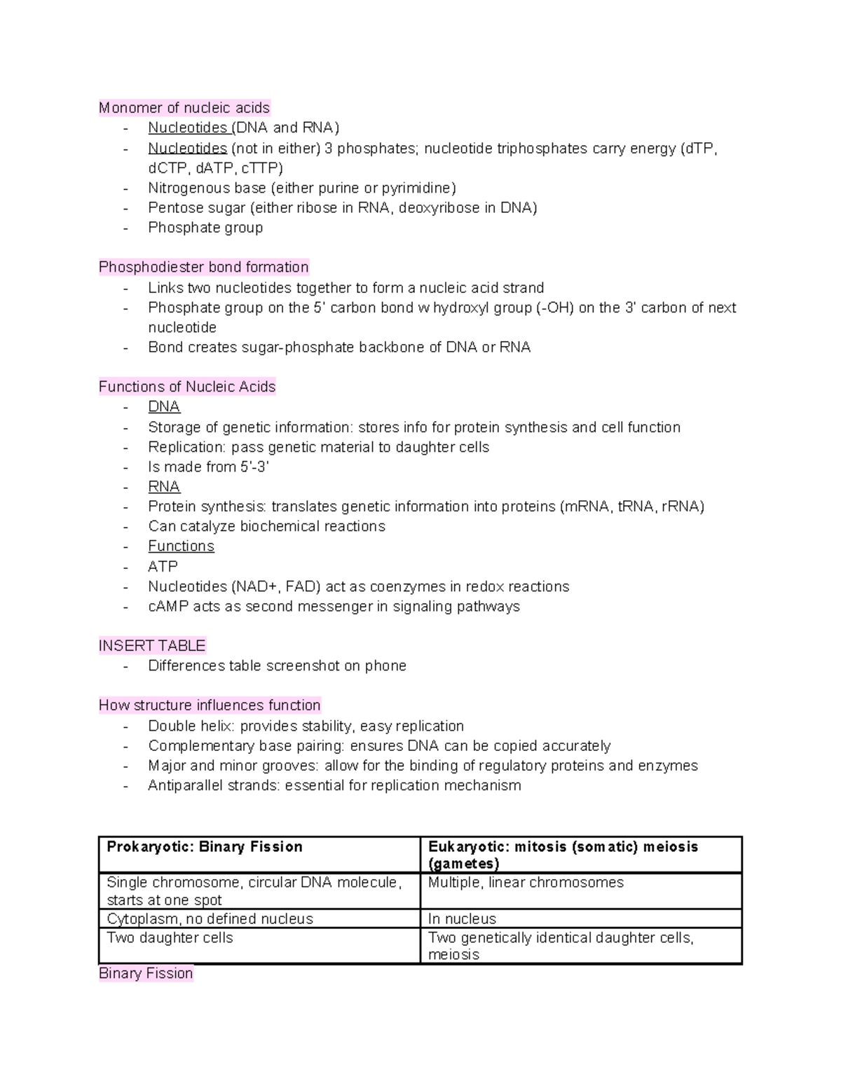 Exam 3 cheat sheet - Exam 3 lecture notes + test study guide - Monomer ...