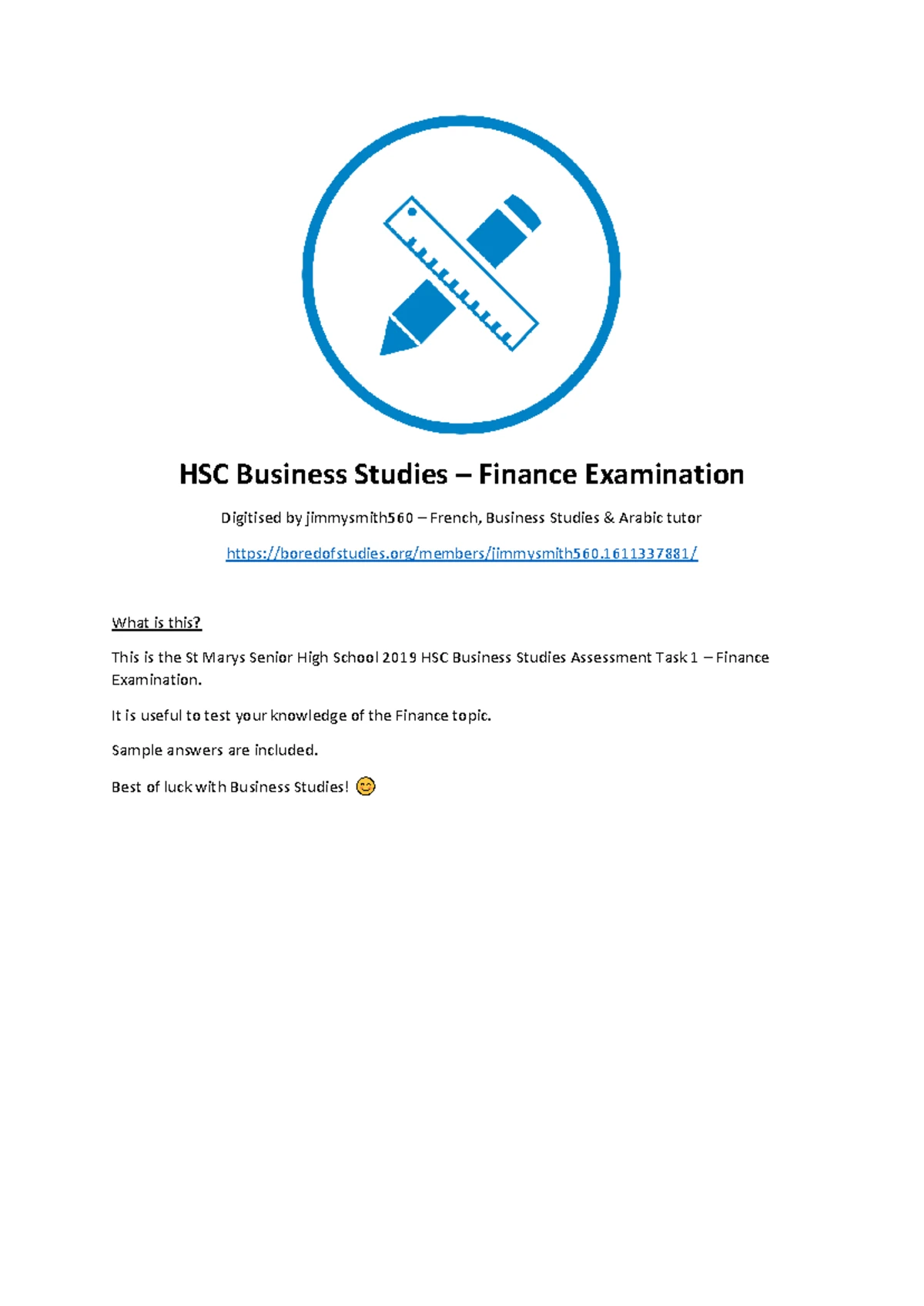 Business Studies - Finance Questions - Penrith - Studocu