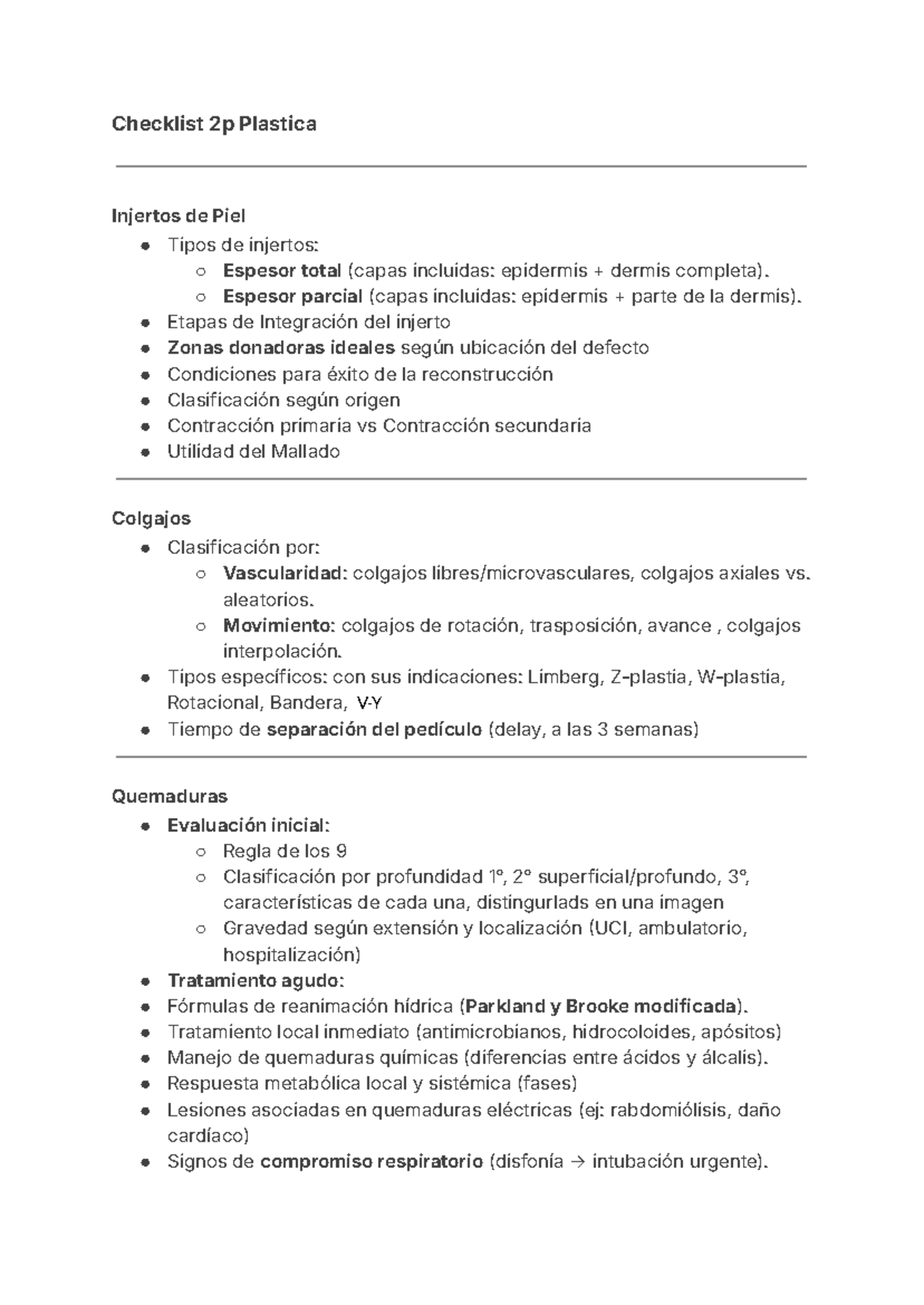 Checklist de conceptos para 2p - Checklist 2p Plastica Injertos de Piel ...