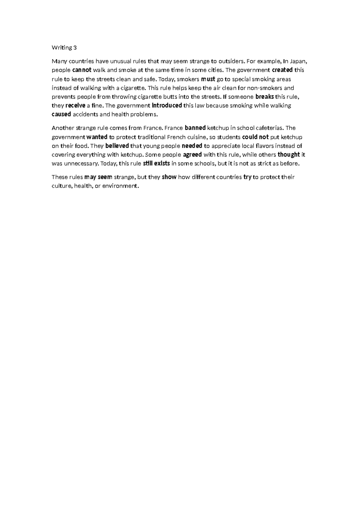 Writing 3: Unusual Rules in Different Countries - INT 09 - Studocu