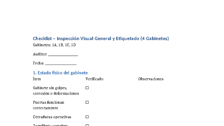 Checklist de Inspección Visual y Etiquetado de Gabinetes (Auditoría ...