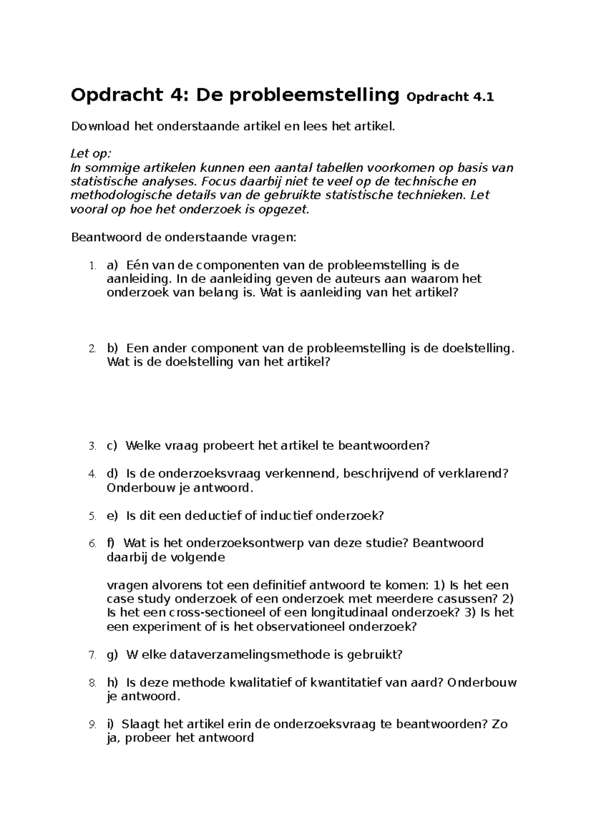 ISWO Opdracht 4: Probleemstelling en Onderzoeksopzet Analyse - Studeersnel