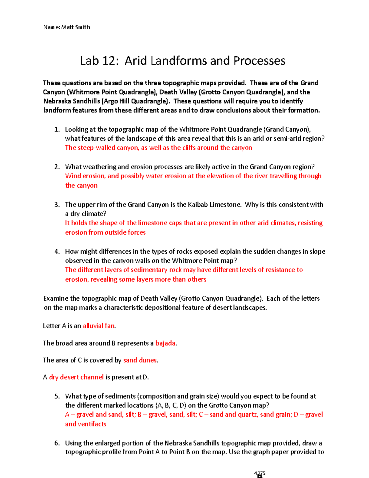 Lab 12: Arid Landforms & Processes Analysis and Questions - Studocu