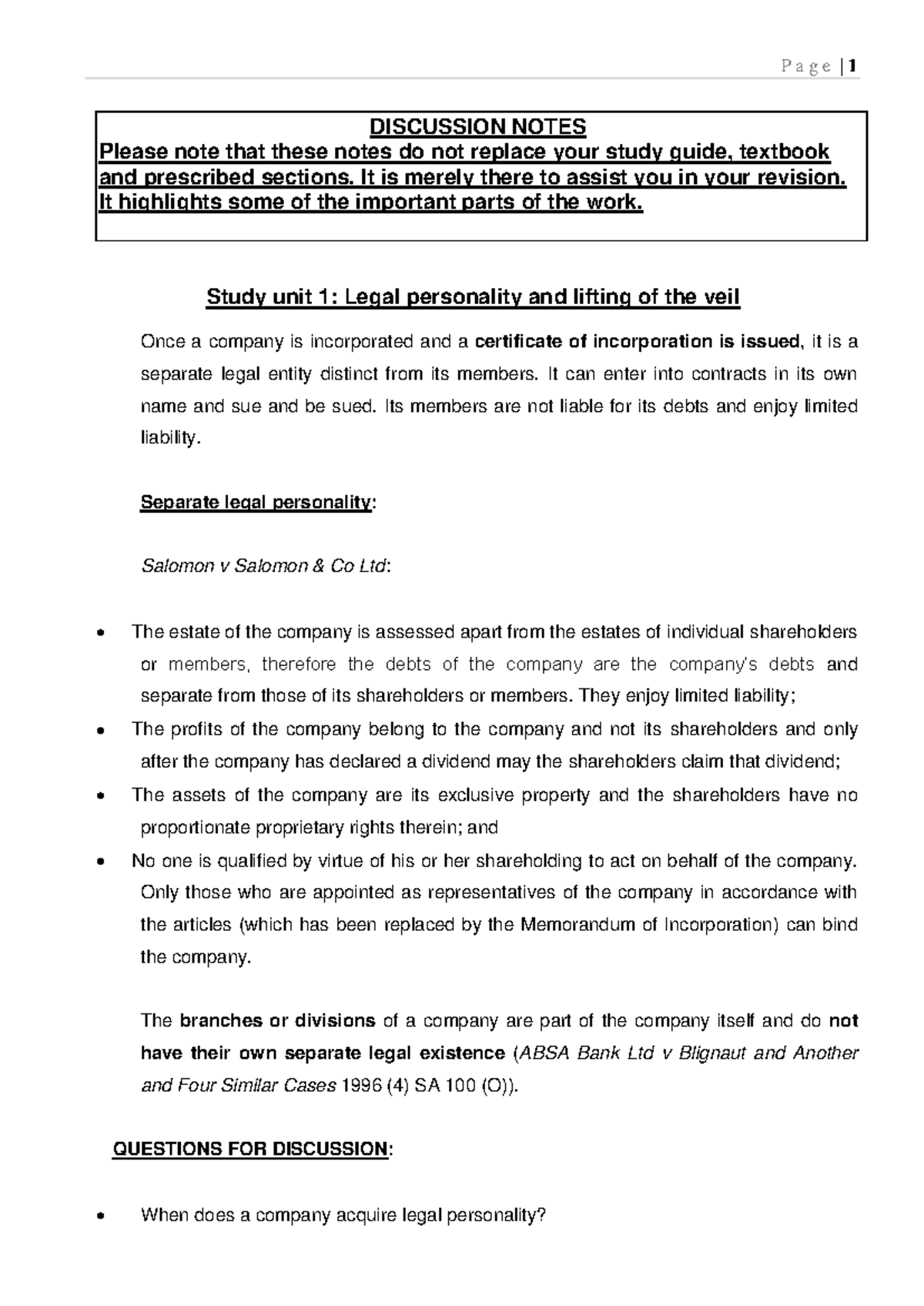 MRL2601-discussionnotes 2014 1 - DISCUSSION NOTES Please note that ...