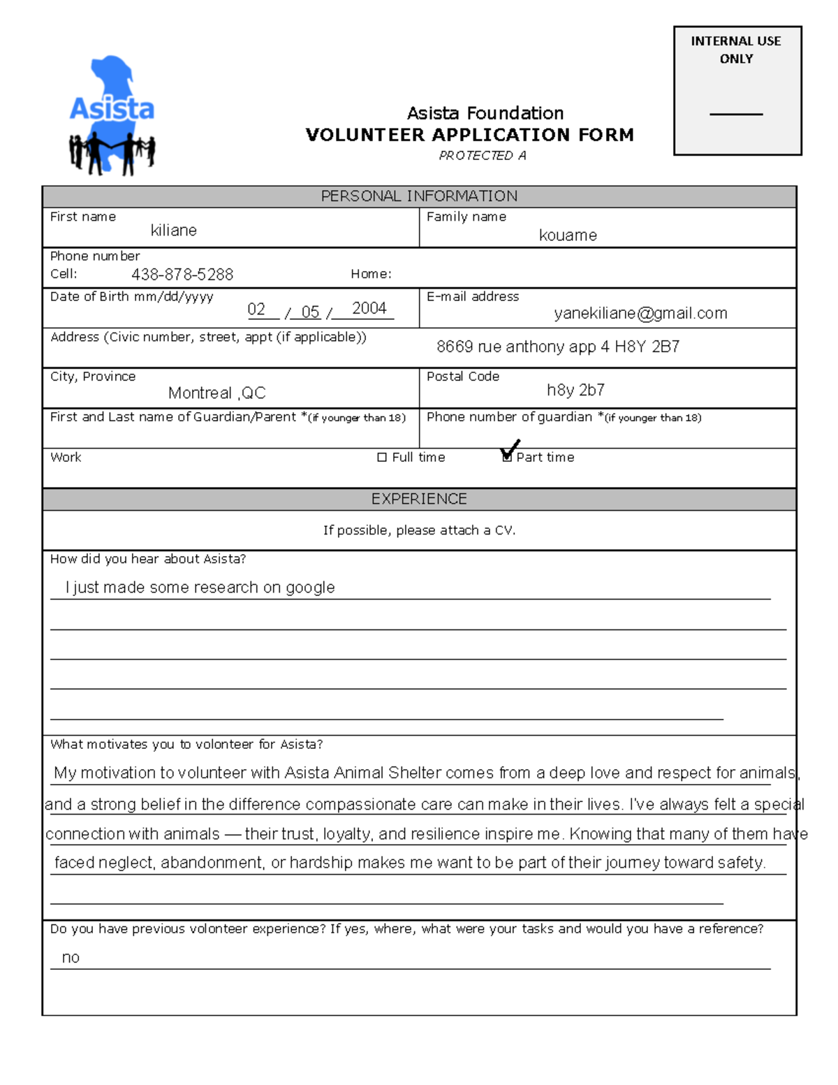 Asista Foundation Volunteer Application Form - Internal Use Only - Studocu