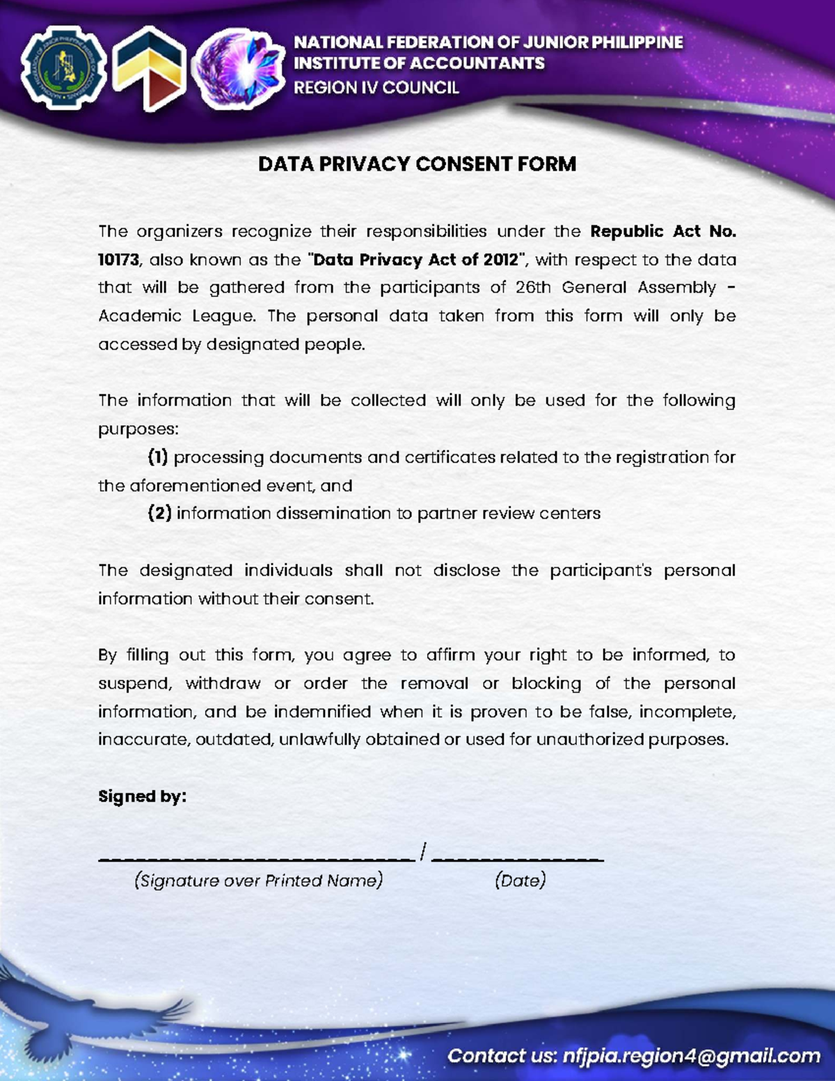 DATA PRIVACY CONSENT FORM DPCF 26th GA - Studocu