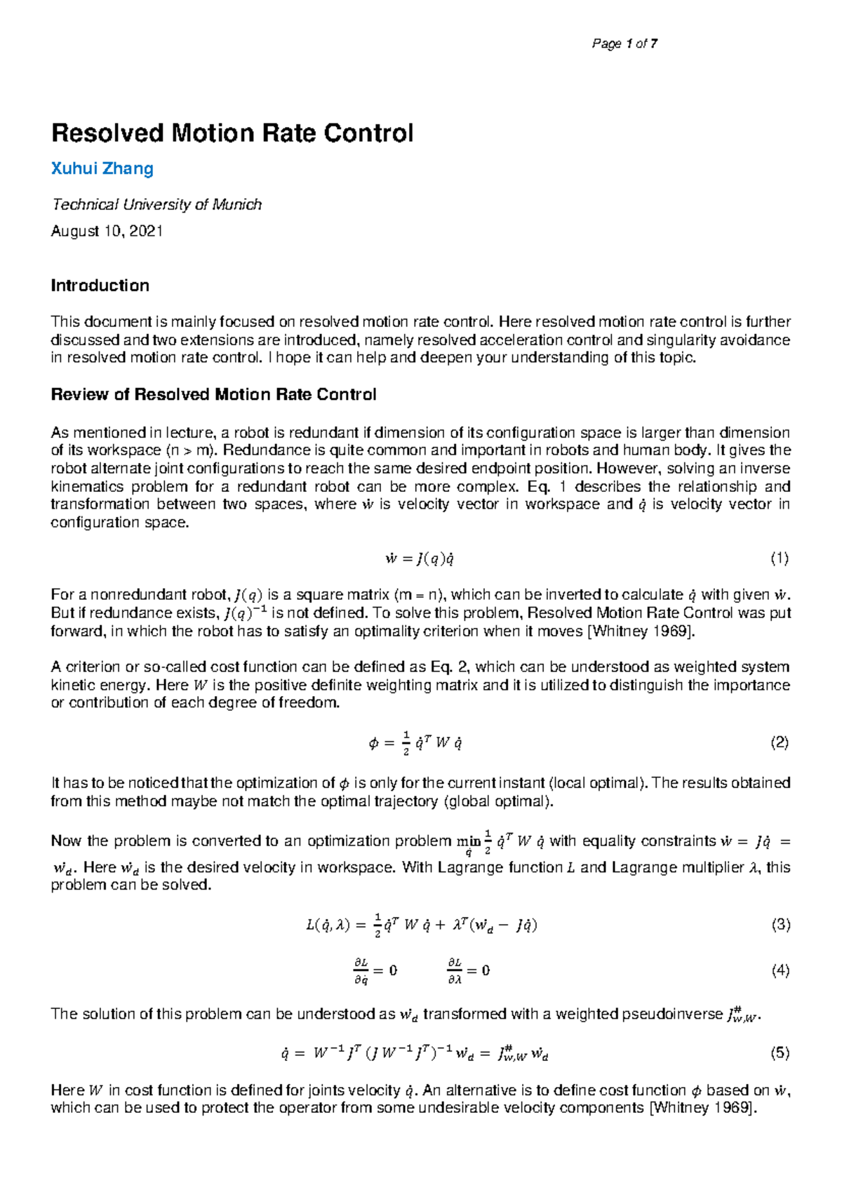Study Notes on Resolved Motion Rate Control: Fundamentals & Extensions ...