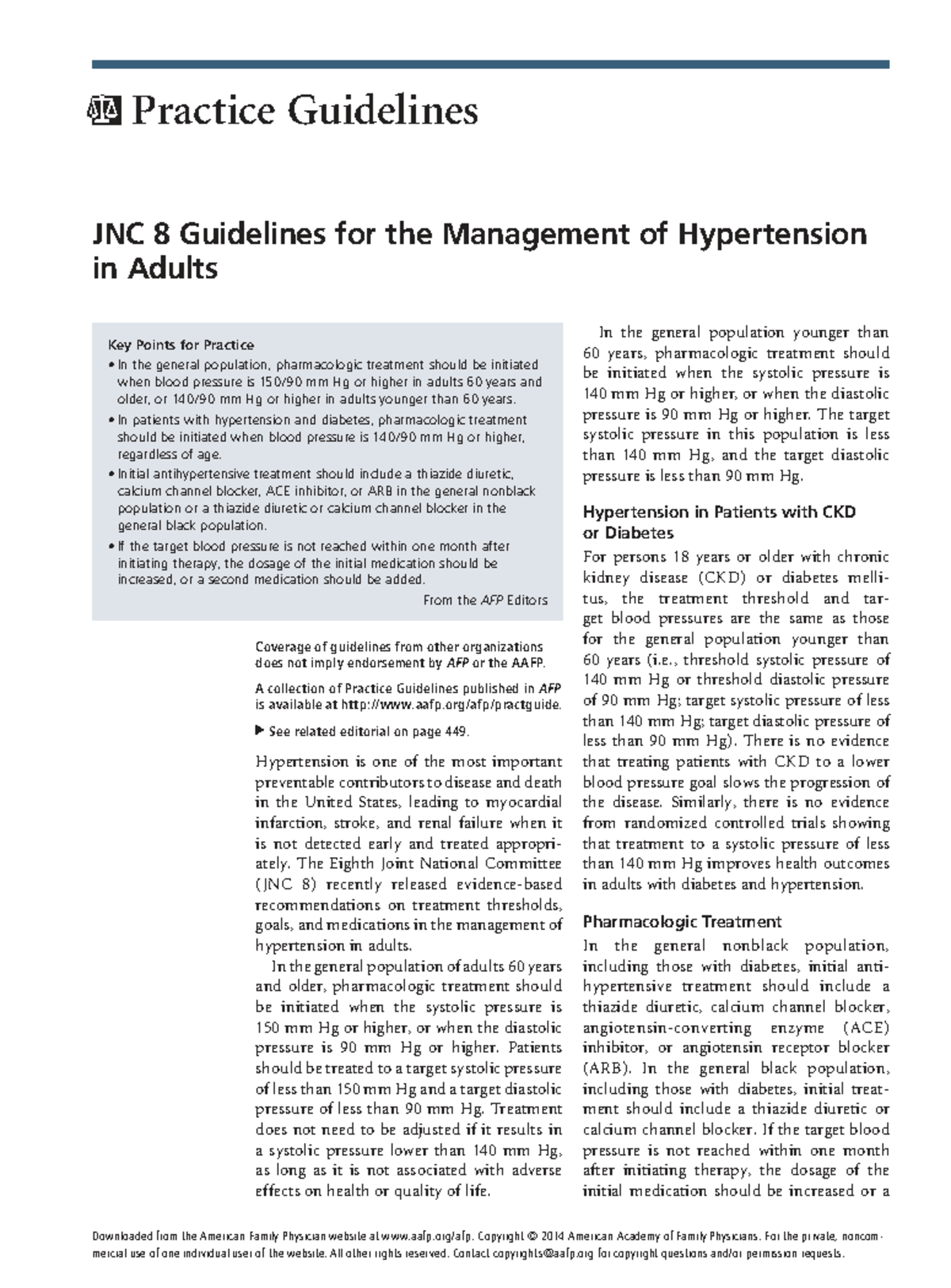 Module 9.3 JNC 8 Guidelines for the Management of Hypertension in ...