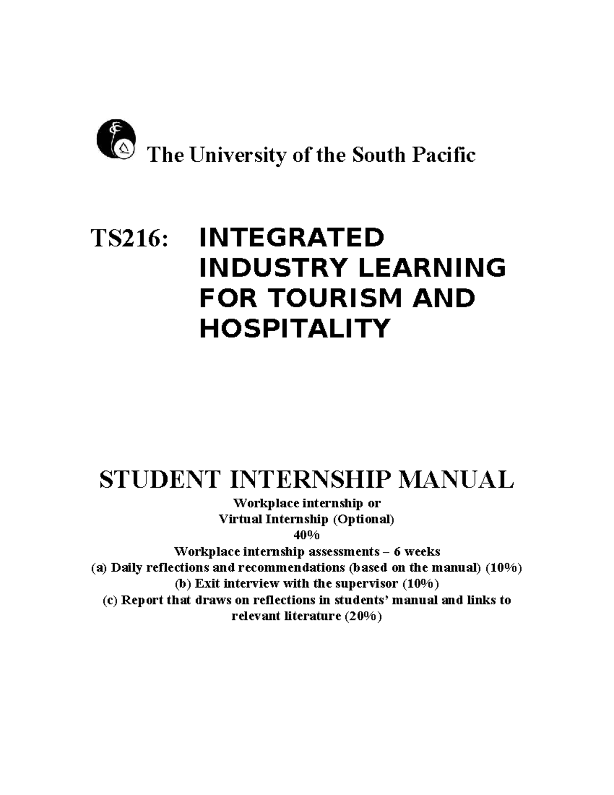 TS216: Internship Manual for Tourism & Hospitality Students - Studocu
