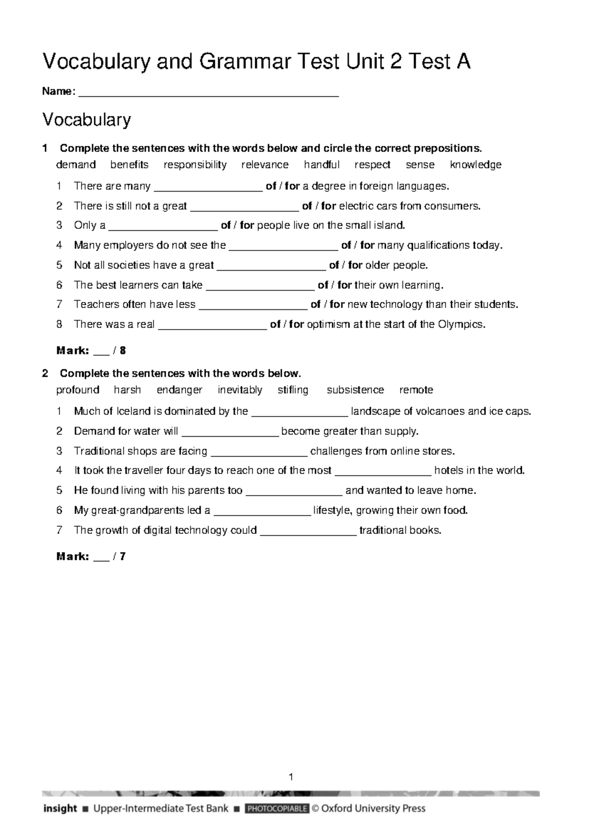 448958771 Vocabulary & Grammar Test Unit 2 - Test A - Studocu
