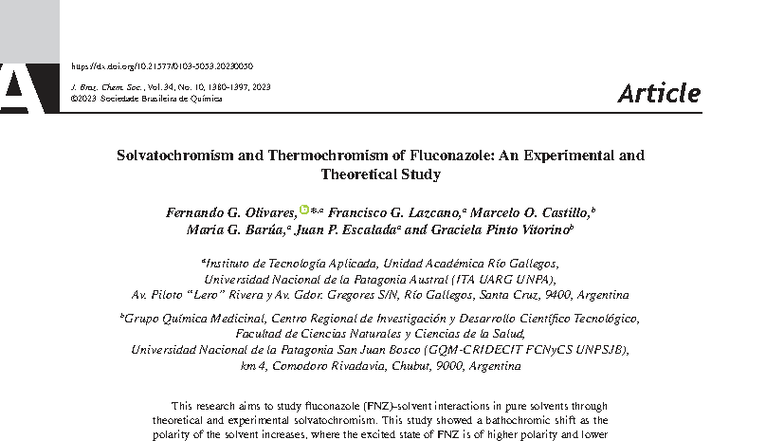 Solvatochromism and Thermochromism of Fluconazole: A Study (J. Braz ...