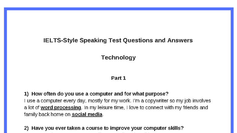 Technology Speaking Test Q&A: Insights & Reflections - Studocu