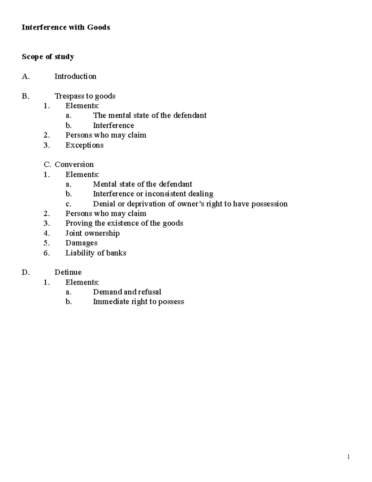 341738 Final Exam Study Notes on Interference with Goods - Studocu