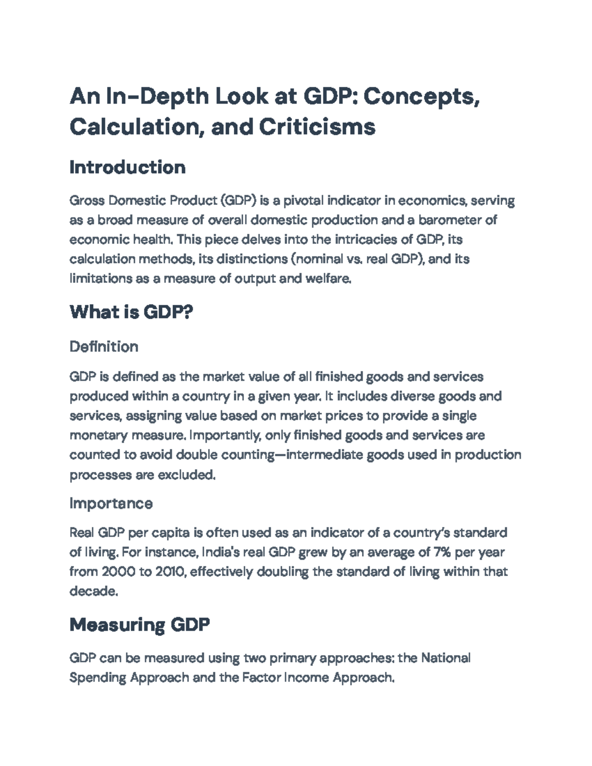 Revamped Understanding of GDP: Calculation, Concepts, and Limitations ...