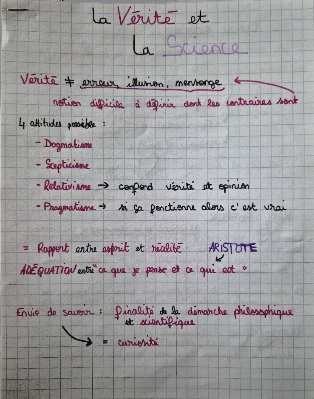 Fiche de Philosophie: La Vérité et la Science (PHIL 101) - Studocu