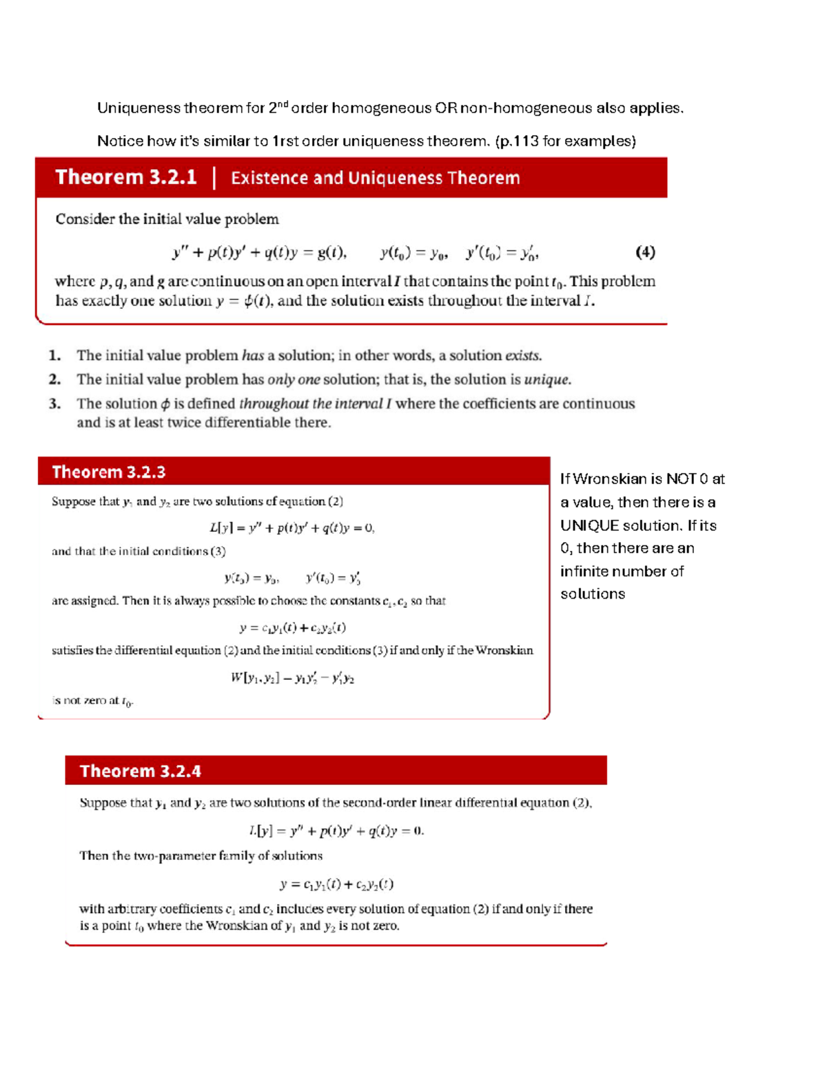 ODE Midterm 2 Review - Uniqueness theorem for 2nd order homogeneous OR ...