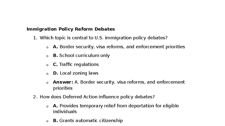 U.S. Immigration Policy Reform Debates: Key Issues and Insights - Studocu