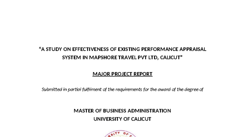 MBA Project Report: Effectiveness of Performance Appraisal at Mapshore ...