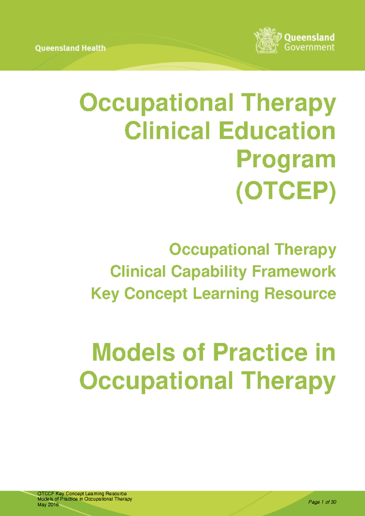 OTCEP Key Concept Learning Resource: Models of Practice in Occupational ...