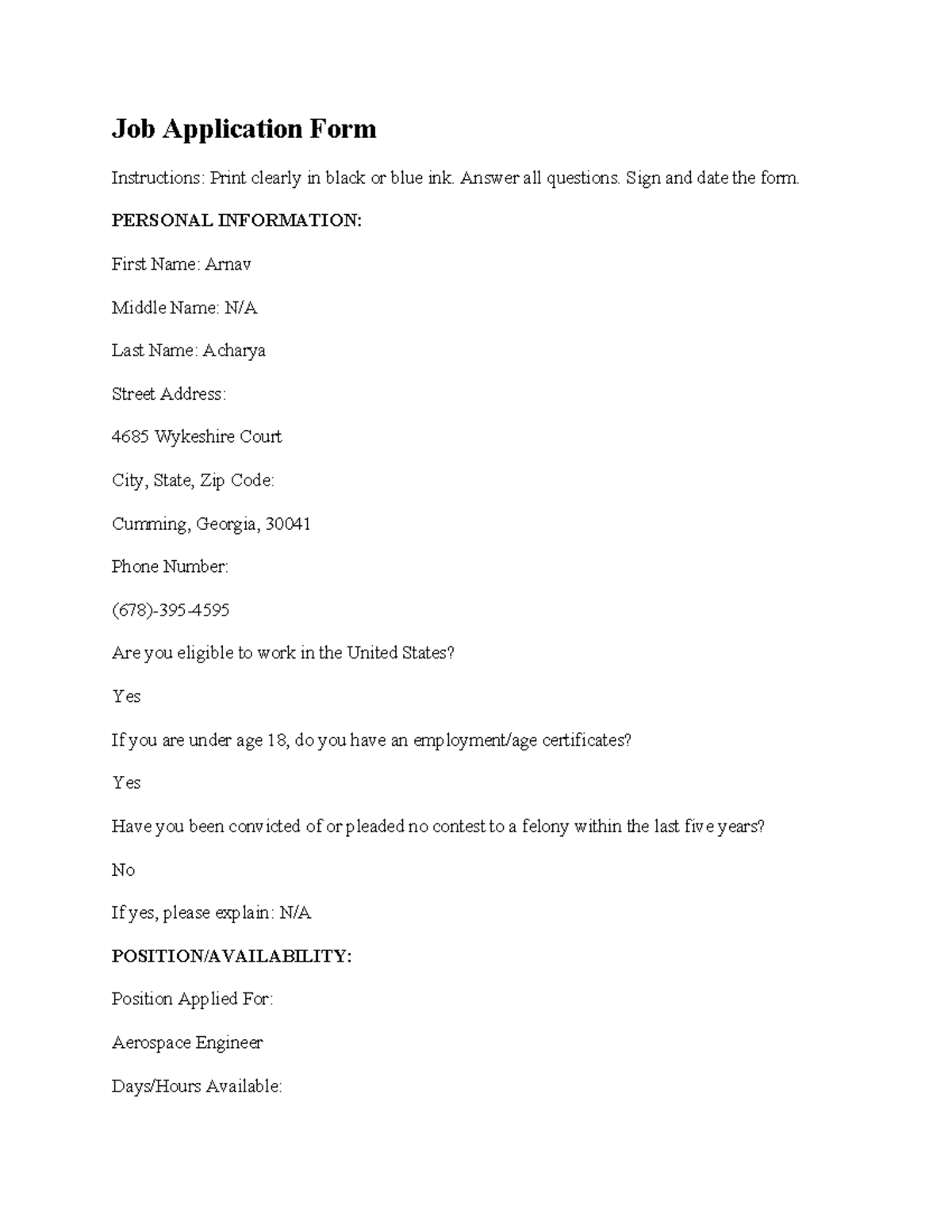 Sample Job Application Form Instructions for Applicants - Studocu