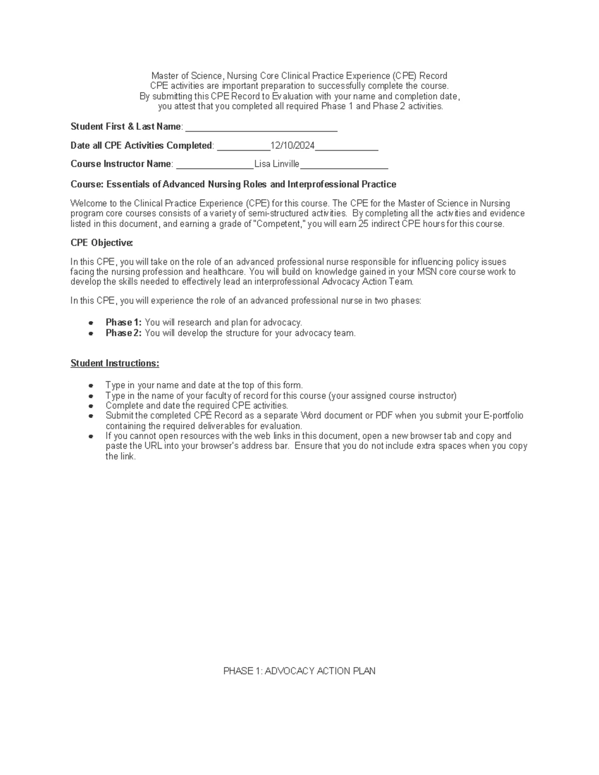 MSN D028 CPE Record Template for E-Portfolio Deliverables - Studocu