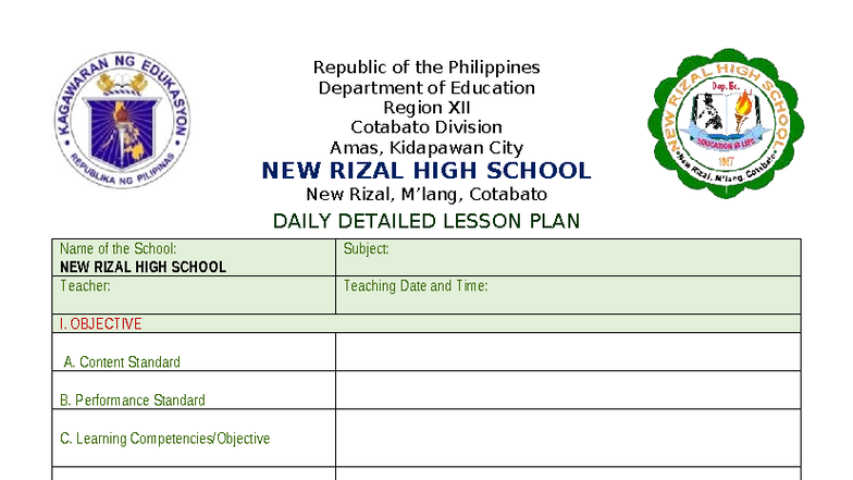 Daily Detailed Lesson Plan - New Rizal High School - Studocu