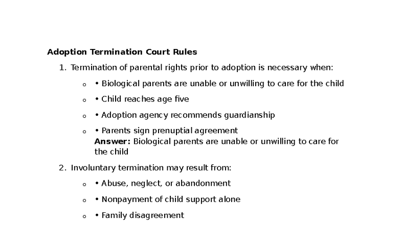 Adoption Termination Court Rules: Key Factors and Procedures - Studocu