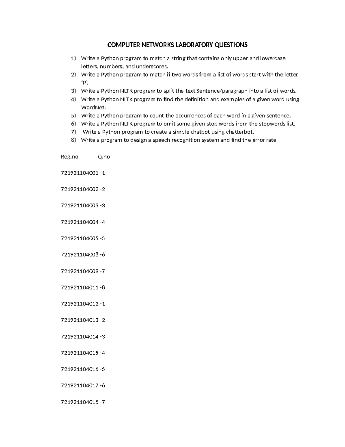 CN laboratory questions - COMPUTER NETWORKS LABORATORY QUESTIONS Write ...