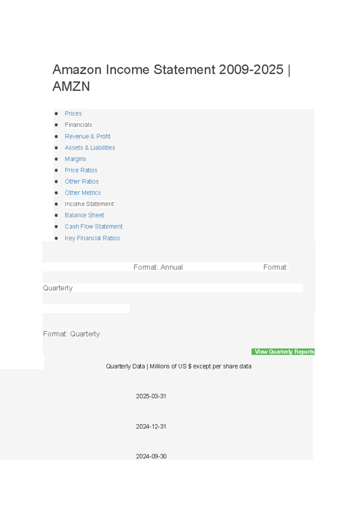 Amazon Income Statement Analysis 2009-2025 (AMZN) - Studocu