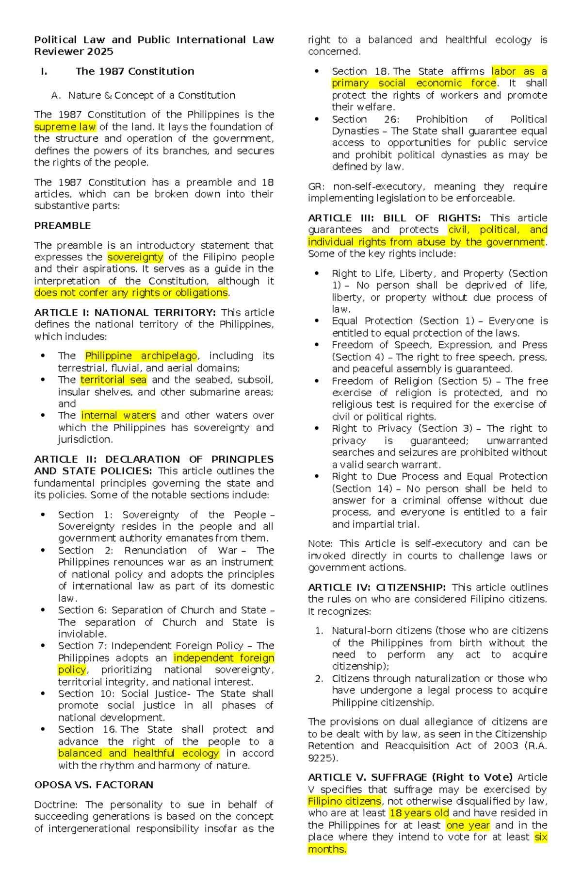 Political Law Reviewer 2025: Key Concepts and Constitutional Provisions ...