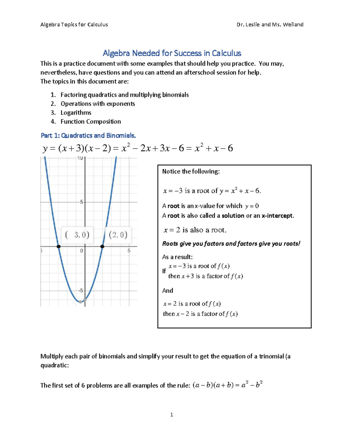 Algebra Topics for Calculus (MATH 101) - Essential Practice Guide - Studocu