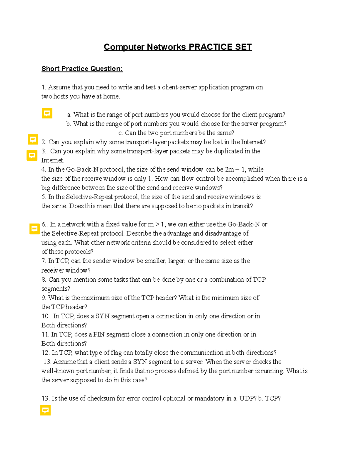 Computer Networks Practice Set (CN-101) – Client-Server Questions - Studocu