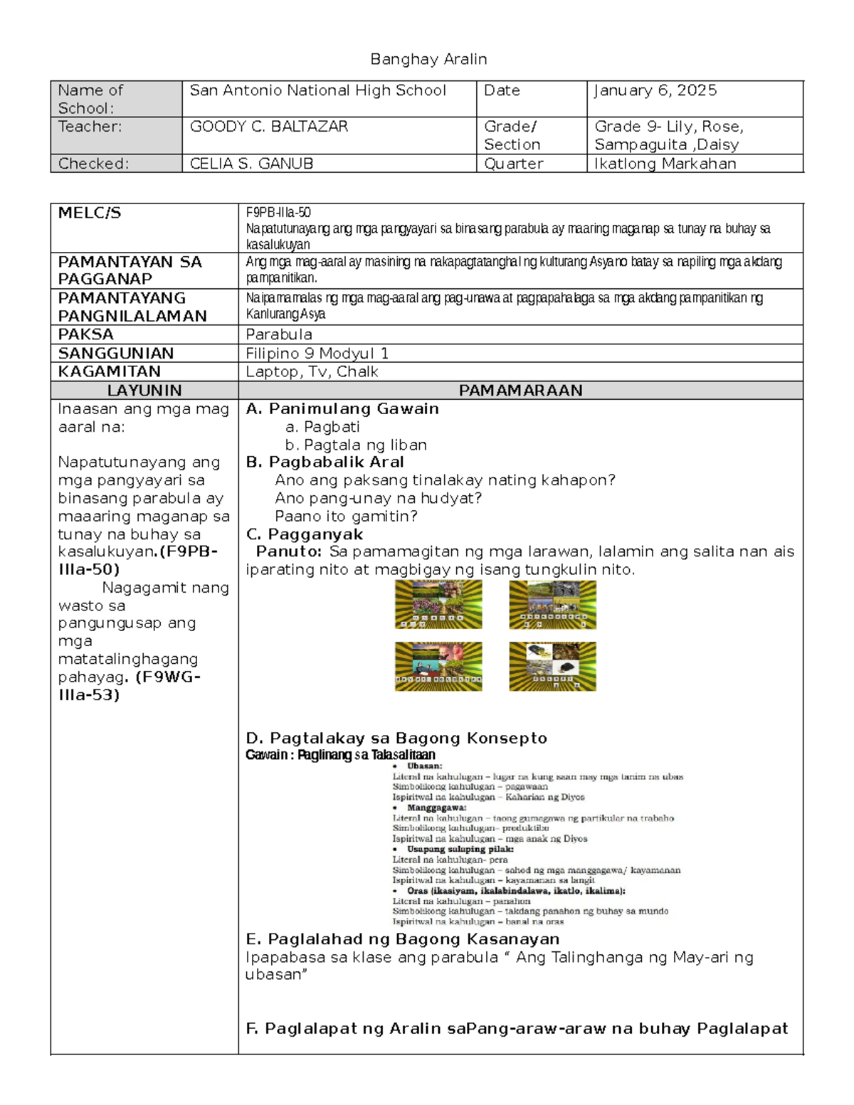 Banghay Aralin 2 - FIL - Banghay Aralin Name of School: San Antonio ...