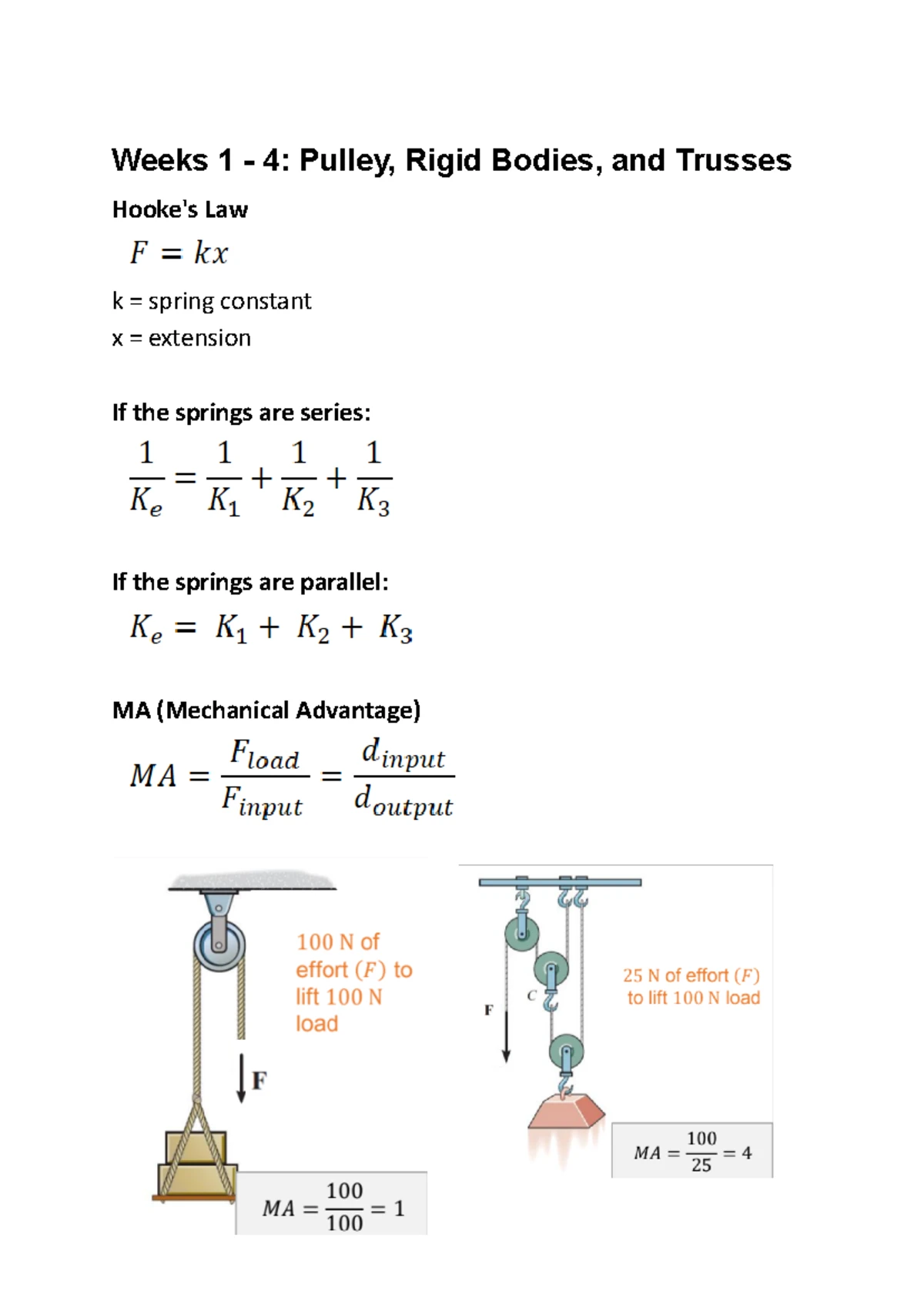 Week 3 ENG1011 Worksheet: Spring Constants & Pulley Systems - Studocu