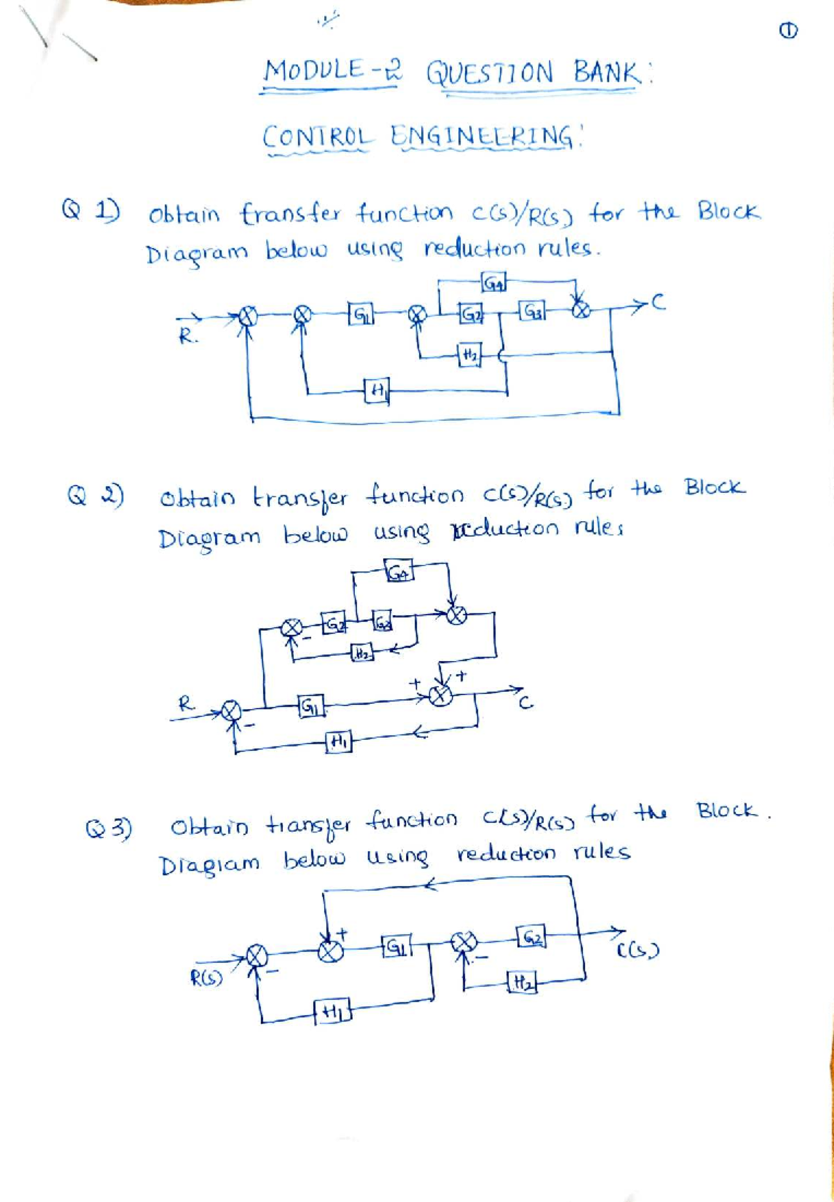 Module 2 Question Bank: Control Engineering Transfer Functions - Studocu