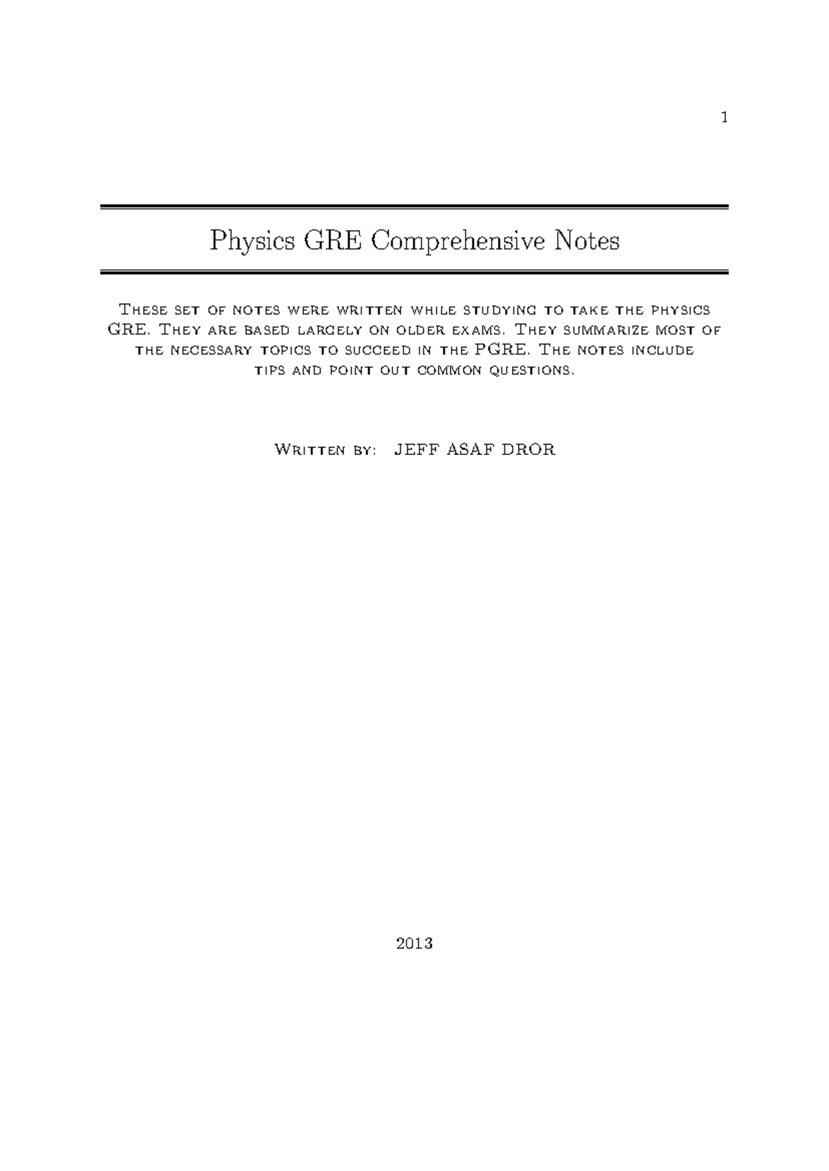 Physics GRE Comprehensive Notes - Cornell University - 1 Physics GRE ...