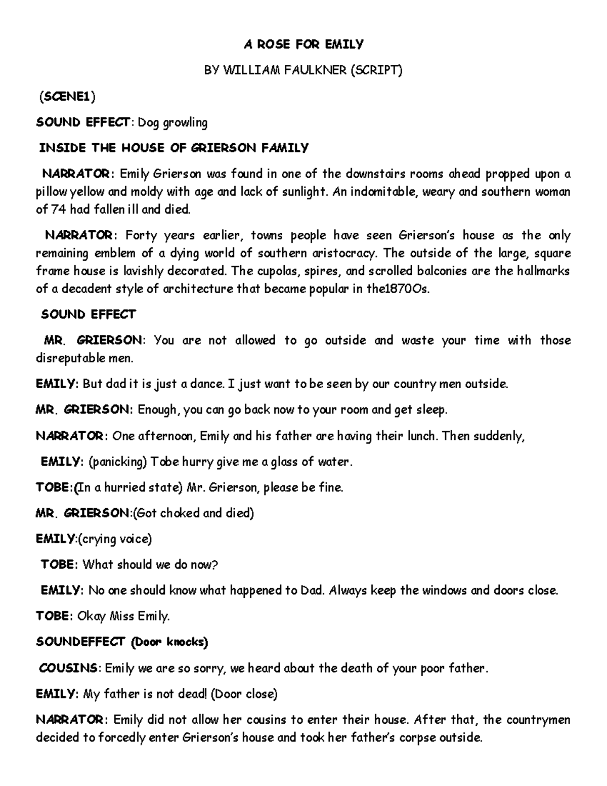 A Rose for Emily: Script Adaptation of Faulkner's Classic - Studocu