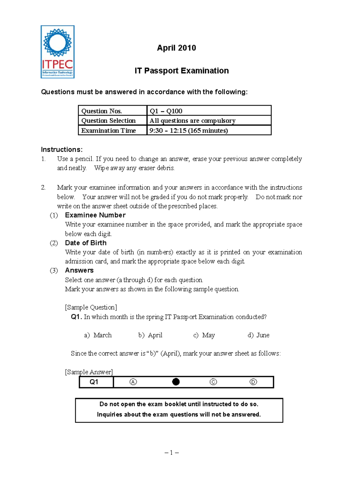 IT Passport Examination Guidelines and Sample Questions - Studocu