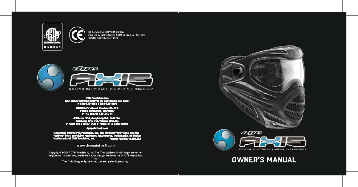 170627 Axis Goggle System Manual: Safety & Usage Instructions - Studocu