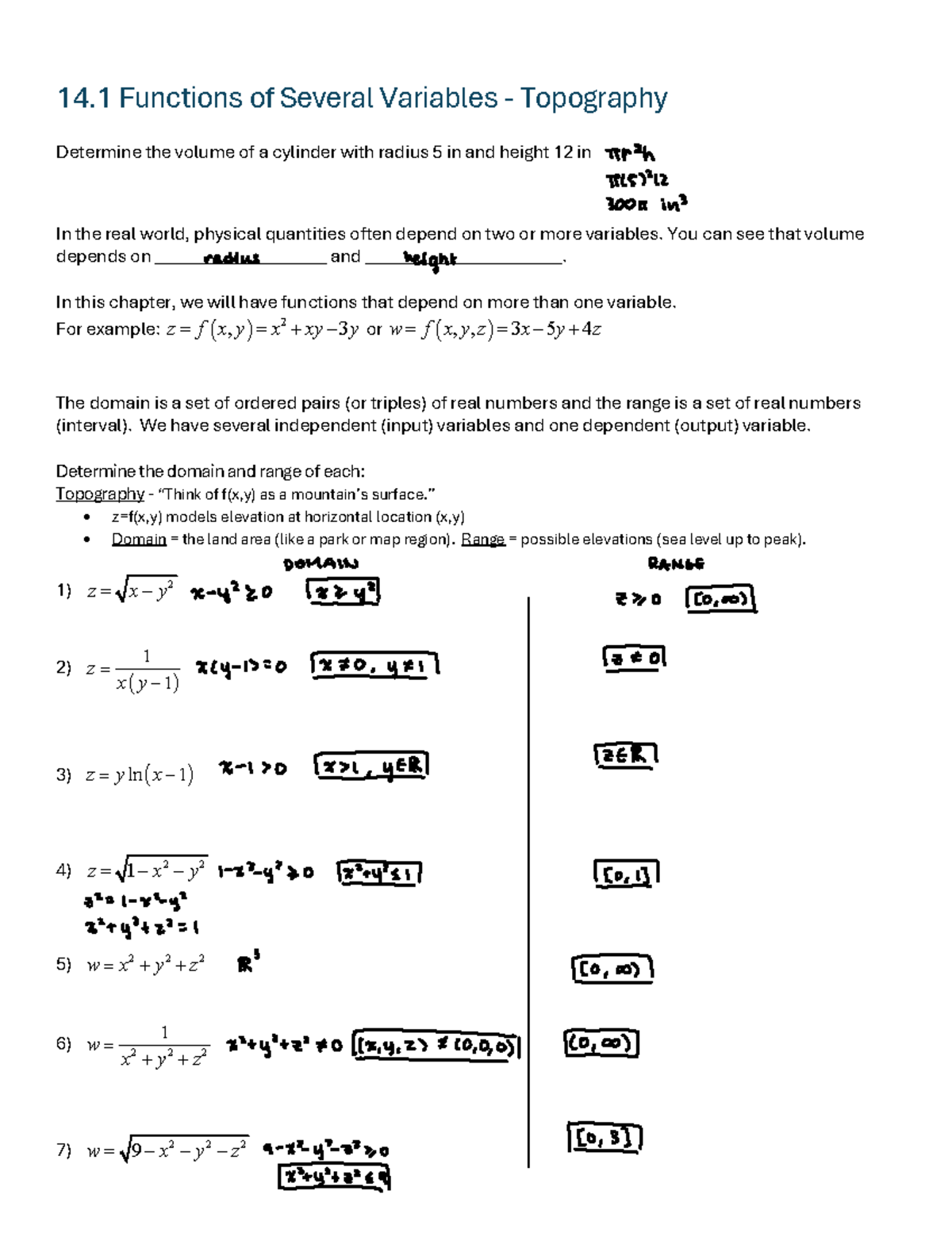 Chapter 14 Notes 2: Functions of Several Variables and Topography - Studocu