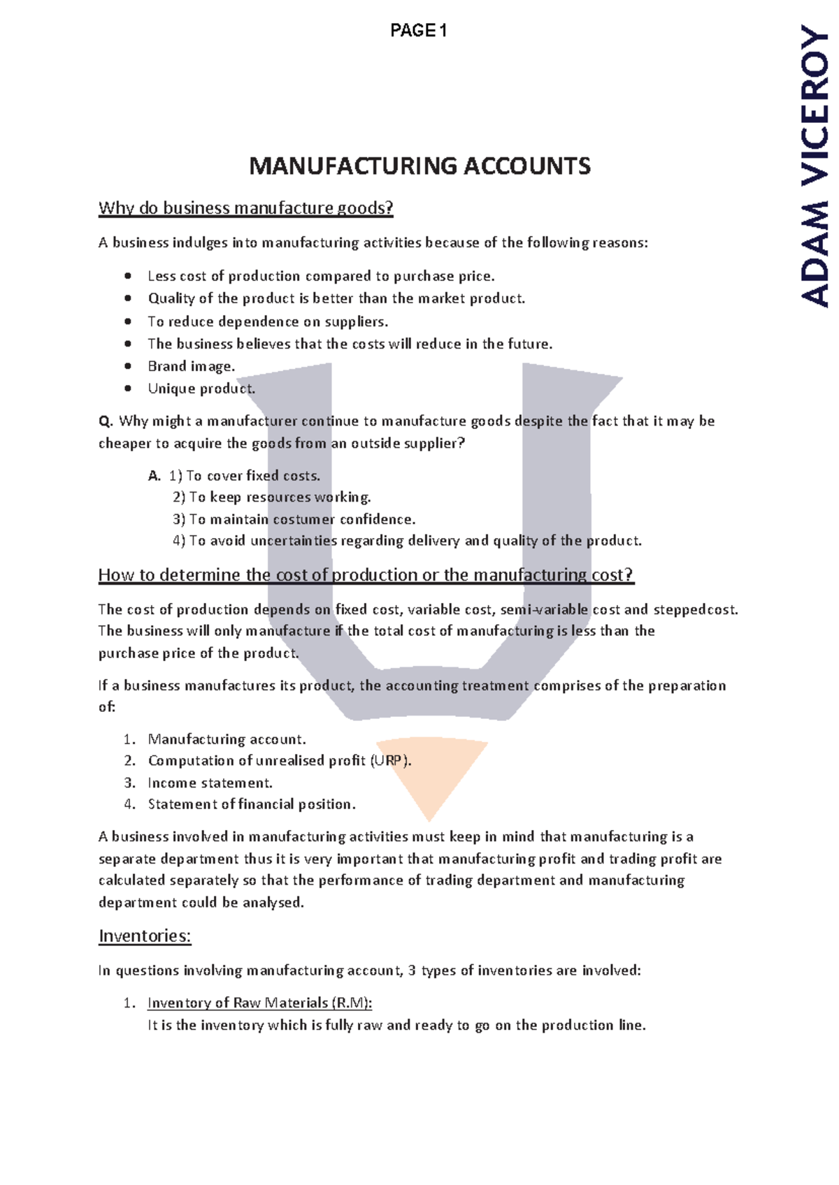Manufacturing Accounts Overview: Reasons, Costs, and Processes (A4 ...