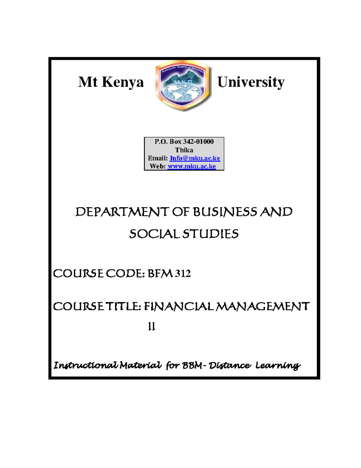 BFM 312: Lecture Notes on Financial Management II Concepts - Studocu