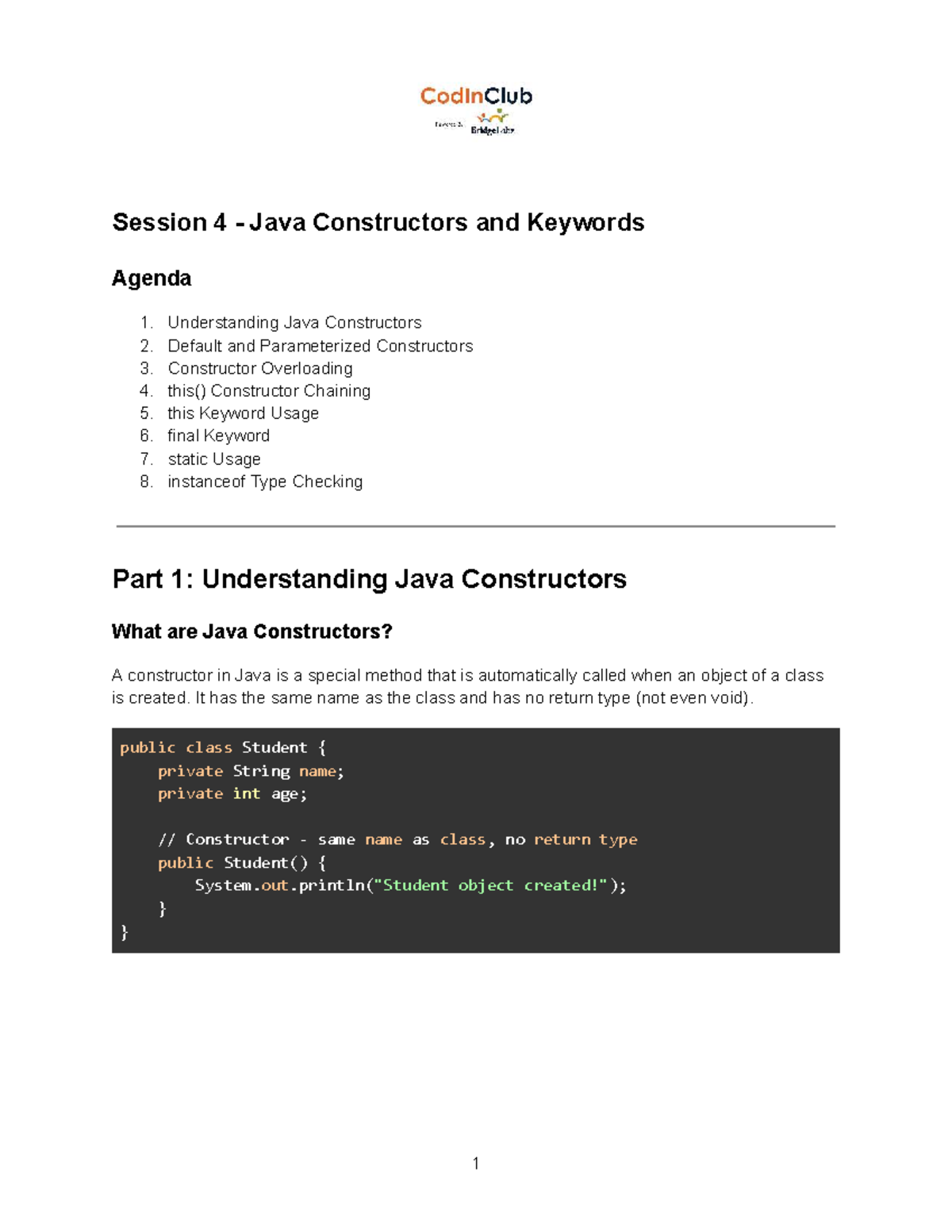 S4 - OOP Fundamentals: Java Constructors & Keywords Overview - Studocu