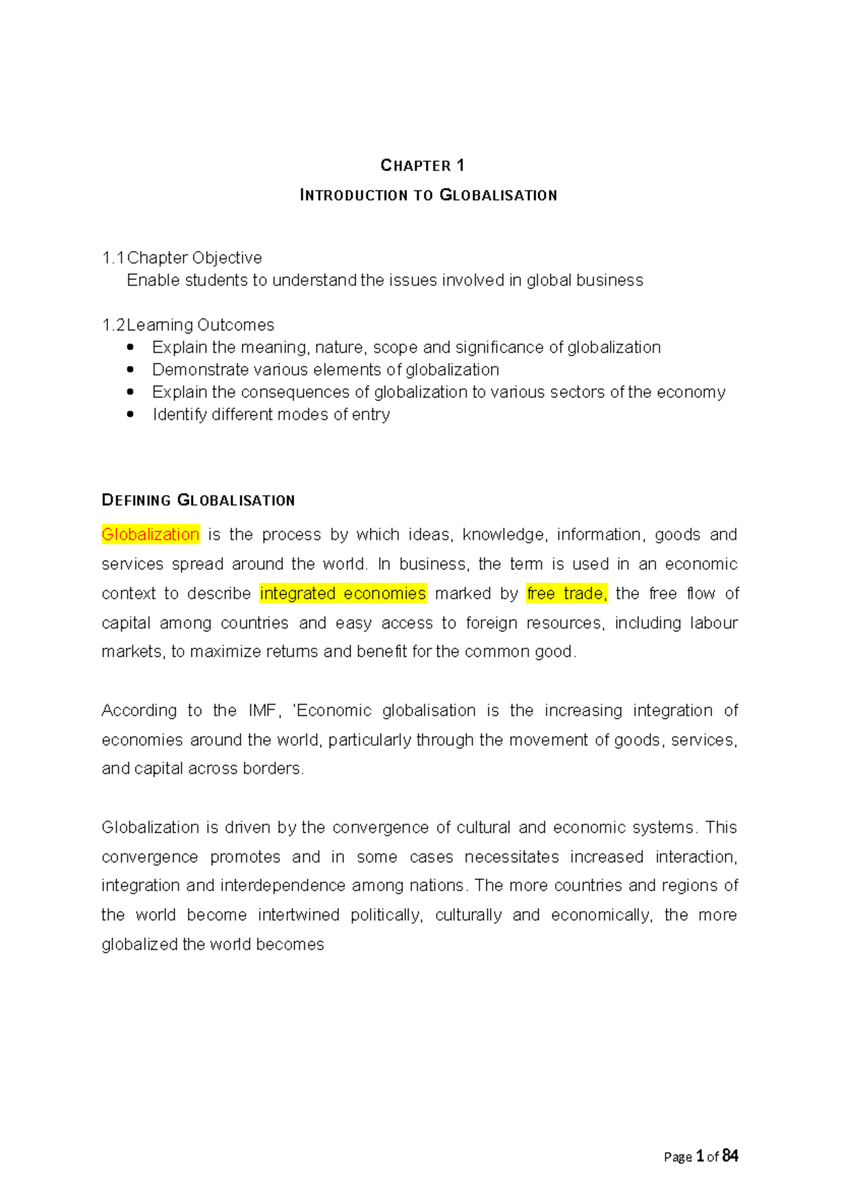 BEC 4104 Notes - CHAPTER 1 INTRODUCTION TO GLOBALISATION 1 Chapter ...