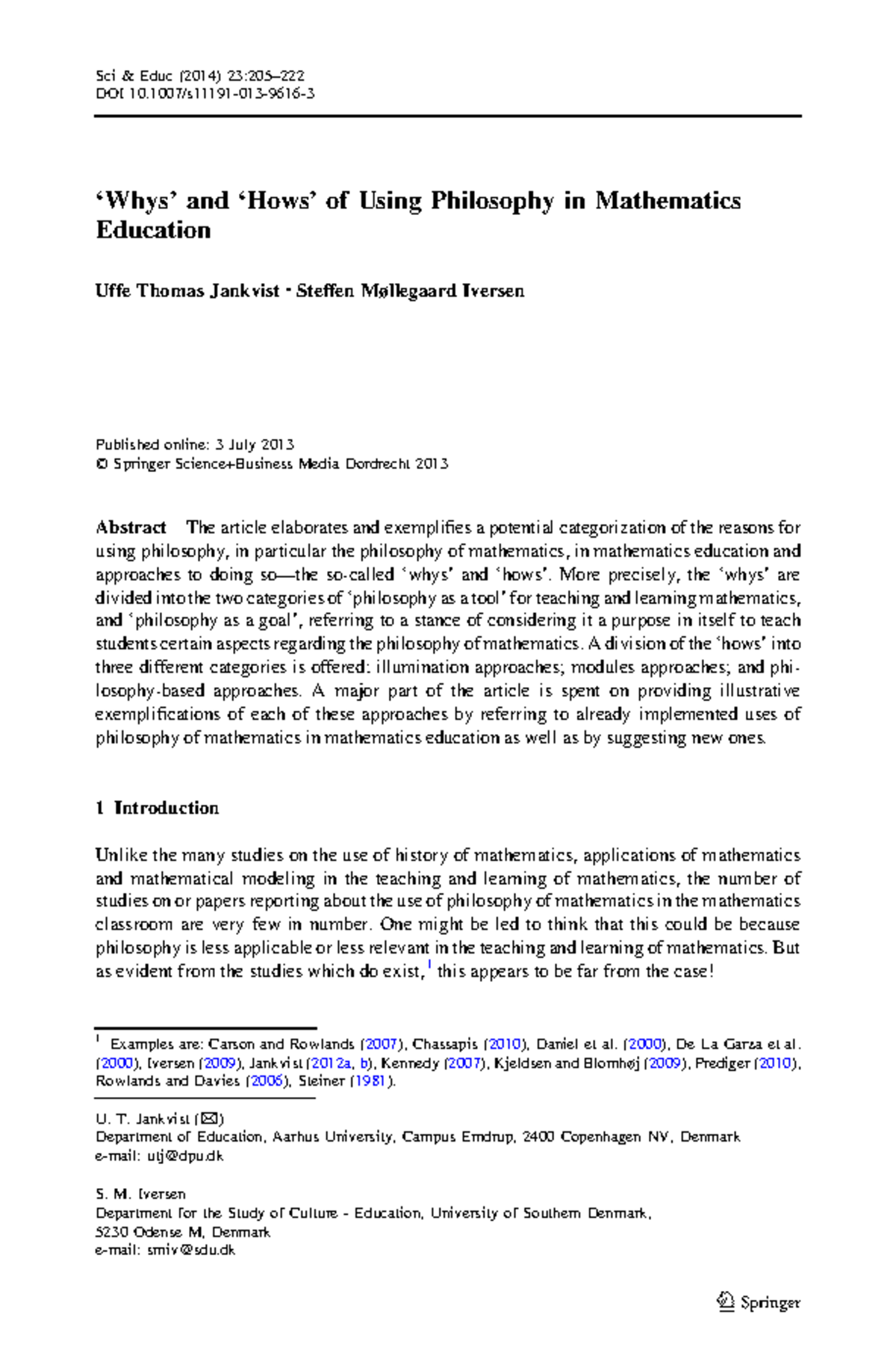 ‘Whys’ and ‘Hows’ of Using Philosophy in Mathematics - ‘Whys’ and ‘Hows ...