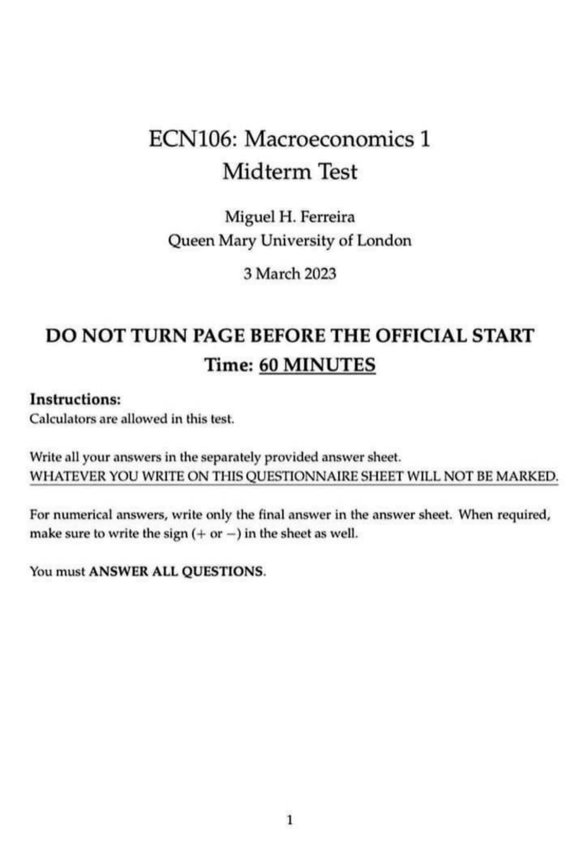 ECN106 Macro Midterm Test 1 Study Guide - March 2023 - Studocu