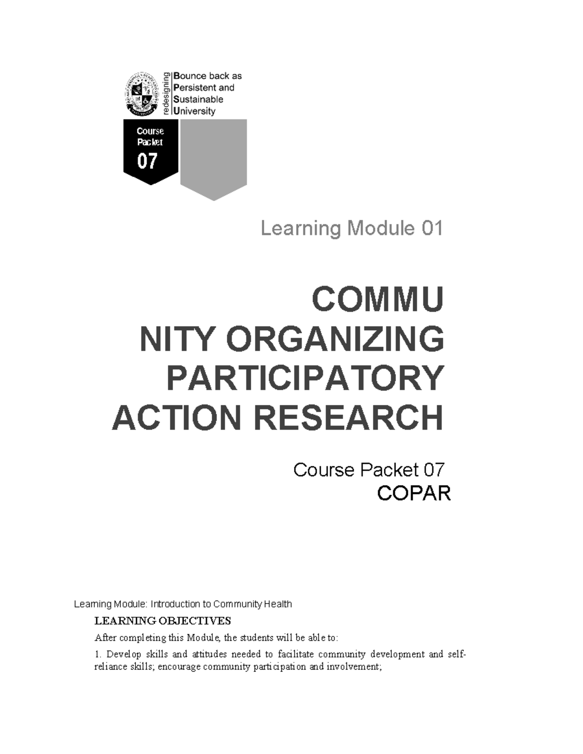 Course Packet 07: Community Organizing & Participatory Action Research ...