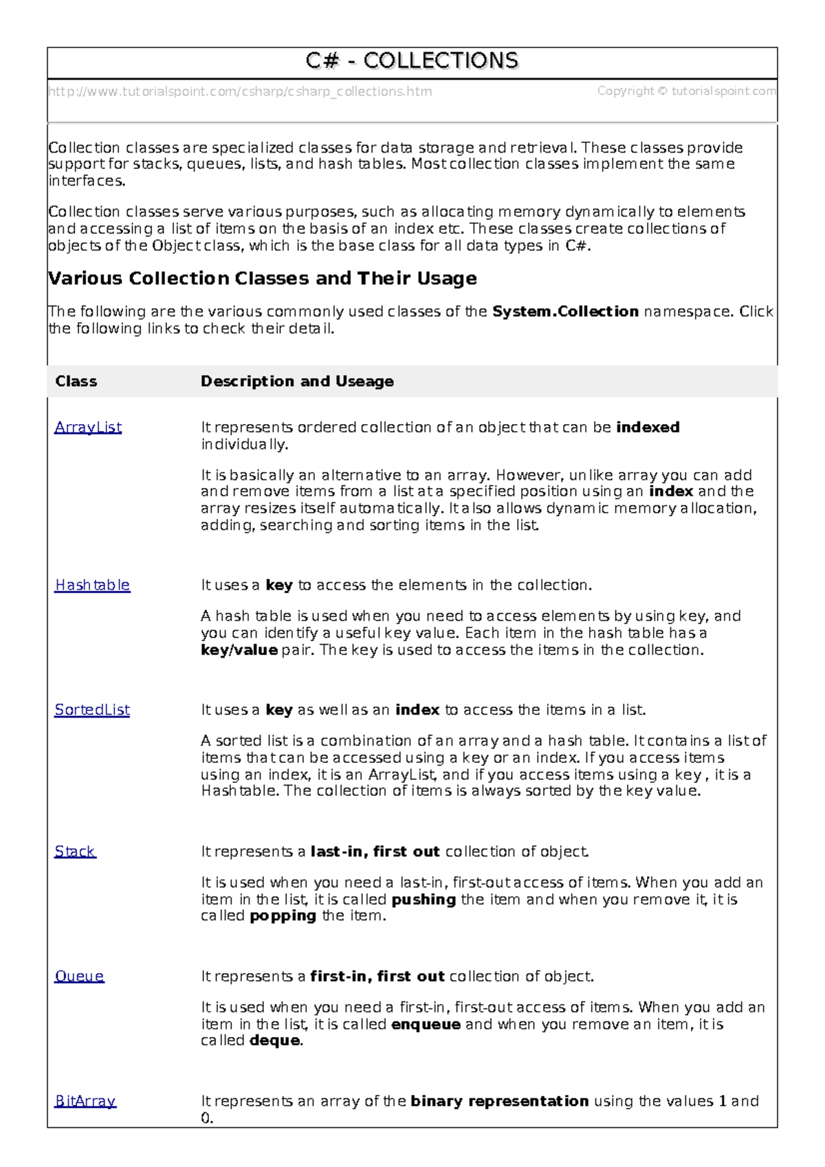 C# Collections Overview - Notes for ASP.NET MVC - Studocu