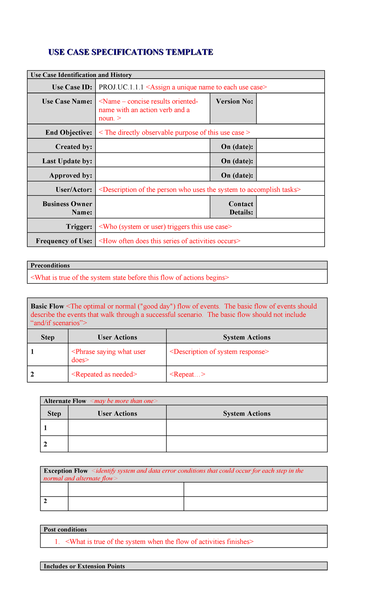 Use Case Specifications Template (PROJ.UC.1.1.1) - Studocu