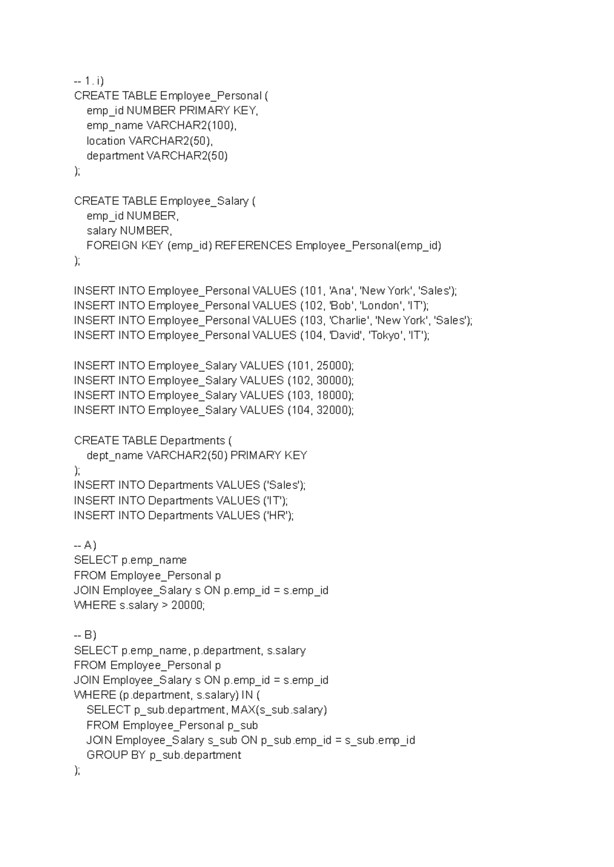 SQL PL/SQL Lab Notes: Employee & Student Management Systems - Studocu